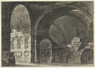 Wnętrze dużego zabytkowego budynku ze sklepieniami kolebkowymi i podbudową kopuły autorstwa Giovanni Battista Piranesi (attributed to)
