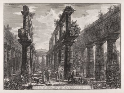 A., B. Widok pozostałości dwóch rzędów kolumn w świątyni Neptuna, które po bokach tworzyły portyki w celli i podtrzymywały dach budowli ... autorstwa Giovanni Battista Piranesi