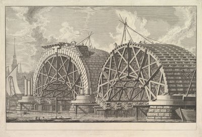 Widok części zamierzonego mostu w Blackfriars, Londyn, ca. 1764. autorstwa Giovanni Battista Piranesi