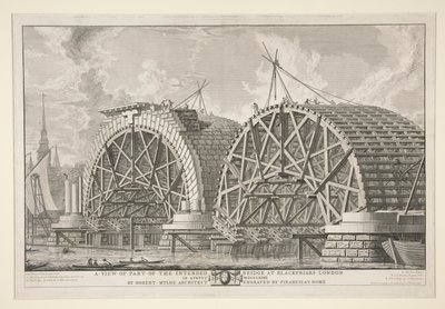 Widok części zamierzonego mostu w Blackfriars w Londynie, w sierpniu MDCCLXIIII autorstwa Roberta Mylne, architekta, wyryty przez Piranesiego w Rzymie autorstwa Giovanni Battista Piranesi