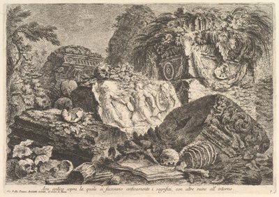 Starożytny Ołtarz, na którym w starożytności składano ofiary, otoczony innymi ruj... 1750. autorstwa Giovanni Battista Piranesi