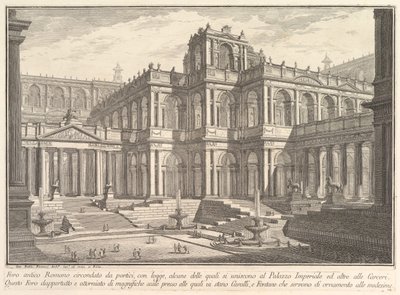 Starożytne rzymskie forum otoczone portykami, z loggiami, z których część komunikuje się w... 1750. autorstwa Giovanni Battista Piranesi