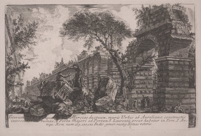 Starożytny akwedukt Acqua Marcia przy murach miejskich wzniesiony przez Aurelian autorstwa Giovanni Battista Piranesi