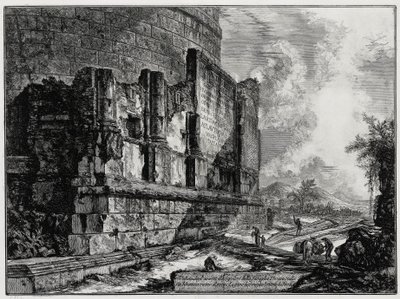 Widok pozostałości grobowca Plautiuszów koło Tivoli (z: Vedute di Roma) autorstwa Giovanni Battista Piranesi