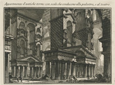 Obiekty antycznych łaźni ze schodami prowadzącymi do Palestar i do teatru autorstwa Giovanni Battista Piranesi