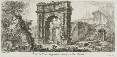 Łuk Pola na Istrii przy Bramie, tablica 24 z niektórych widoków łuków triumfalnych i innych zabytków autorstwa Giovanni Battista Piranesi