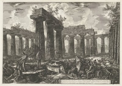 Bazylika di Paestum w Paestum Autre vue interior des restes du Collège supposé des Anfictions (tytuł przedmiotu) Różne widoki pozostałości trzech dużych budynków wciąż stojących w Paestum (tytuł serii) Differentes vues de quelques autorstwa Giovanni Battista Piranesi