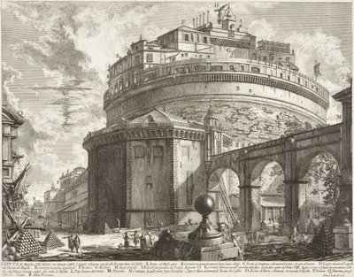 Widok na mauzoleum Aeliusza Hadriana (Zamek Świętego Anioła) autorstwa Giovanni Battista Piranesi