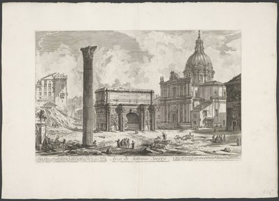 Boog van Septimius Severus op het Forum Romanum Łuk Septymiusza Sewera (...) (tytuł na obiekcie) Gezichten op Rome (tytuł serii) Widoki Rzymu zaprojektowane i wyryte przez architekta Giambattistę Piranesiego Ve (nez) iano (tytuł serii) autorstwa Giovanni-Battista Piranesi