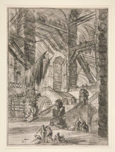 Carceri, VIII: Schody z trofeami autorstwa Giovanni Battista Piranesi