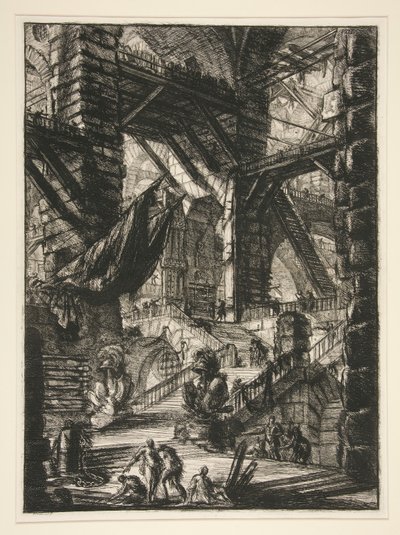 Carceri, VIII: Schody z trofeami autorstwa Giovanni Battista Piranesi