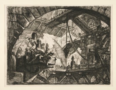 Carceri, X: Więźniowie na wystającej platformie autorstwa Giovanni Battista Piranesi