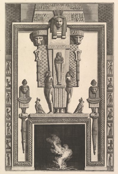 Komin w stylu egipskim: Mumia nałożona na dużą kariatydę nad linte..., 1769. autorstwa Giovanni Battista Piranesi