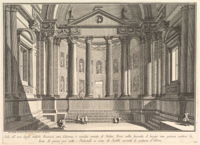 Sala kolumnadowa według zwyczaju starożytnych Rzymian, oraz nisze ozdobione..., ca. 1750. autorstwa Giovanni Battista Piranesi