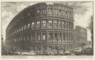 Koloseum w Rzymie Widok Amfiteatru Flawiuszów, zwanego Koloseum (tytuł na obiekcie) Gezichten op Rome (tytuł serii) Widoki Rzymu zaprojektowane i wyryte przez architekta Giambattistę Piranesiego Ve (nez) iano (tytuł serii) autorstwa Giovanni Battista Piranesi