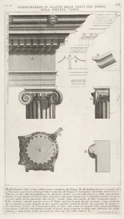 Rama i kolumna ze świątyni Fortuna Virilis Tempio della Fortuna Virile, z ..., 1756. autorstwa Giovanni Battista Piranesi