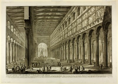 Widok przekrojowy wnętrza bazyliki S. Paolo fuori delle Mura [św. Paweł poza murami], z Widoków Rzymu autorstwa Giovanni Battista Piranesi