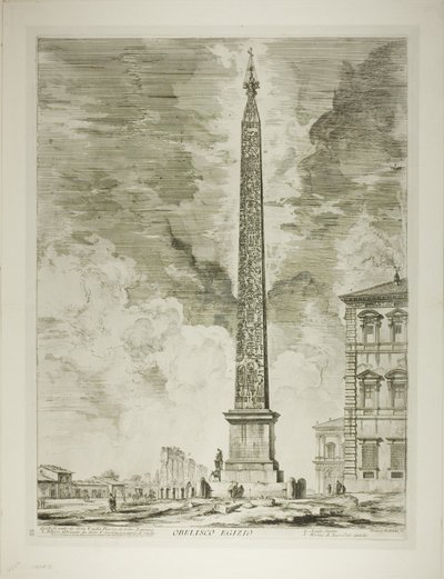 Obelisk egipski. Został wzniesiony przez papieża Sykstusa V na placu św. Jana na Lateranie, z Widoków Rzymu autorstwa Giovanni Battista Piranesi