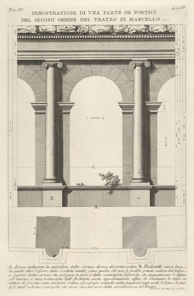 Elewacja i plan portyku II rzędu w Teatrze Marcellus Teatro di Marc..., 1756. autorstwa Giovanni Battista Piranesi