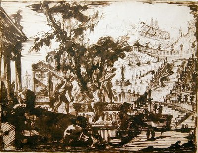 Fantastyczne Ogrody (pióro i atrament na papierze) autorstwa Giovanni Battista Piranesi