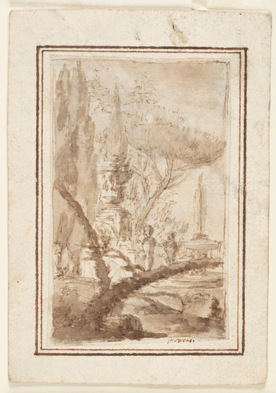 Fantazja ogrodu z monumentalną urną, rzeźbami i fontanną autorstwa Giovanni Battista Piranesi