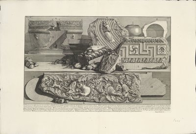 Fragmenty z grobowca Cecylii Metelli w Rzymie Znaleziska archeologiczne w Rzymie i okolicach (tytuł serii) Le Antichita Romane (tytuł serii) autorstwa Giovanni Battista Piranesi