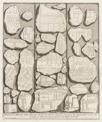 Fragmenty marmuru z planu starożytnego Rzymu autorstwa Giovanni Battista Piranesi