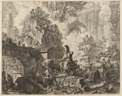 Frontyspis, Fantazja o ruinach z posągiem Minerwy na pierwszym planie, z Vedute di Roma (Widoki na Rzym) autorstwa Giovanni-Battista Piranesi
