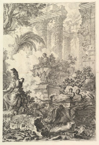 Frontyspis, z posągiem Minerwy, ca. 1748. autorstwa Giovanni Battista Piranesi