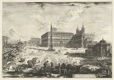 Gezicht op het Lateraan te Rome met de Sint-Jan van Lateranen Widok na Piazza i Bazylikę S. Giovanni in Laterano (tytuł na obiekcie) Gezichten op Rome (tytuł serii) Widoki Rzymu zaprojektowane i wyryte przez architekta Giambattistę Piranesiego Ve (nez) ian autorstwa Giovanni Battista Piranesi