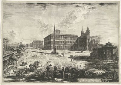 Gezicht op het Lateraan te Rome met de Sint-Jan van Lateranen Widok na Piazza i Bazylikę S. Giovanni in Laterano (tytuł na obiekcie) Gezichten op Rome (tytuł serii) Widoki Rzymu zaprojektowane i wyryte przez architekta Giambattistę Piranesiego Ve (nez) ian autorstwa Giovanni Battista Piranesi