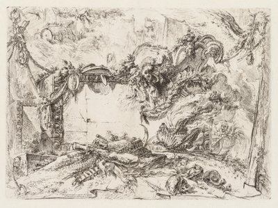 Groteschi: Ruiny z czaszkami i dymiącą wazą autorstwa Giovanni Battista Piranesi