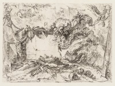 Groteschi: Ruiny z czaszkami i dymiącą wazą, ca. 1745-50. autorstwa Giovanni Battista Piranesi