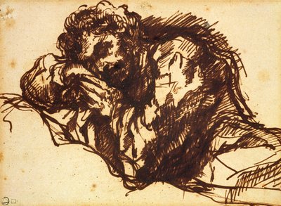 Połowa długości portret mężczyzny pochylającego się nad (pióro i atrament na papierze) autorstwa Giovanni Battista Piranesi