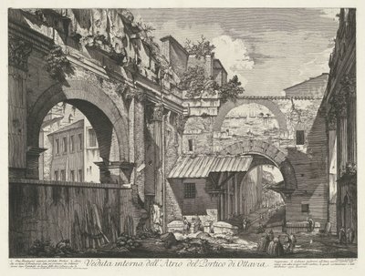 Interieur van de Porticus van Octavia te Rome Widok wnętrza Atrium Portyku Oktawii (tytuł na obiekcie) Gezichten op Rome (tytuł serii) Widoki Rzymu zaprojektowane i wyryte przez architekta Giambattistę Piranesiego Ve (nez) iano (tytuł serii) autorstwa Giovanni Battista Piranesi