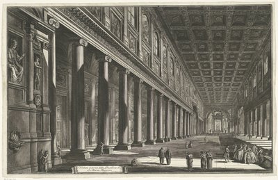 Interieur van de Santa Maria Maggiore w Rzymie Widok wnętrza bazyliki S. Maria Maggiore (tytuł na obiekcie) Gezichten op Rome (tytuł serii) Widoki Rzymu zaprojektowane i wyryte przez architekta Giambattistę Piranesiego Ve (nez) iano (tytuł serii) autorstwa Giovanni Battista Piranesi