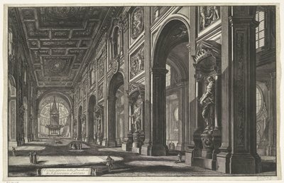 Interieur van de Sint-Jan van Lateranen te Rome Widok wnętrza bazyliki S. Giovanni Laterano (tytuł na obiekcie) Gezichten op Rome (tytuł serii) Widoki Rzymu zaprojektowane i wyryte przez architekta Giambattistę Piranesiego Ve (nez) iano (tytuł serii) autorstwa Giovanni Battista Piranesi
