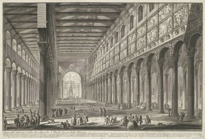 Interieur van de Sint-Paulus buiten de Muren te Rome Widok wnętrza bazyliki S. Paolo fuori delle Mur (...) (tytuł na obiekcie) Gezichten op Rome (tytuł serii) Widoki Rzymu zaprojektowane i wyryte przez architekta Giambattistę Piranesiego Ve (nez) iano autorstwa Giovanni Battista Piranesi
