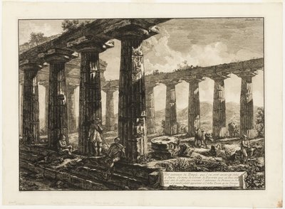 Widok wnętrza świątyni, która, jak się uważa, była poświęcona Juno, z różnych widoków Paestum autorstwa Giovanni Battista Piranesi