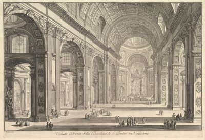 Widok wnętrza Bazyliki św. Piotra w Watykanie, z Vedute di Roma Roman Views, ca. 1748. autorstwa Giovanni Battista Piranesi