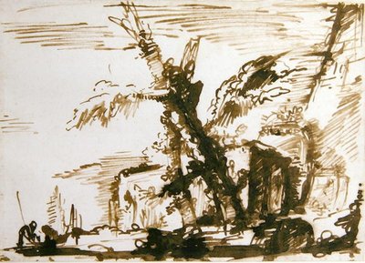 Italianate Landscape (pióro i atrament na papierze) autorstwa Giovanni Battista Piranesi