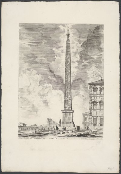 Obelisk na Lateranie w Rzymie Obelisk egipski (tytuł na obiekcie) Gezichten op Rome (tytuł serii) Widoki Rzymu zaprojektowane i wyryte przez architekta Giambattistę Piranesiego Ve (nez) iano (tytuł serii) autorstwa Giovanni Battista Piranesi