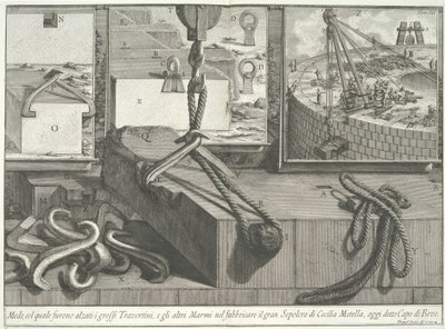 Sposób, w jaki podnoszono wielkie bloki trawertynu i marmuru..., 1756-57. autorstwa Giovanni Battista Piranesi