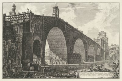Milvische brug te Rome Widok na Ponte Molle nad Tybrem dwie mile od Rzymu (tytuł na obiekcie) Gezichten op Rome (tytuł serii) Widoki Rzymu zaprojektowane i wyryte przez architekta Giambattistę Piranesiego Ve (nez) iano (tytuł serii) autorstwa Giovanni Battista Piranesi