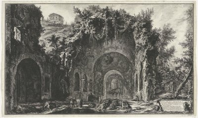 Nymphaeum van Egeria w Rzymie Widok źródła i jaskiń Egiptu poza Porta Capena lub di S. Seb.n (...) (tytuł na obiekcie) Gezichten op Rome (tytuł serii) Widoki Rzymu zaprojektowane i wyryte przez architekta Giambattistę Piranesiego Ve (nez) ian autorstwa Giovanni Battista Piranesi