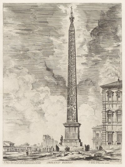 Egipski obelisk. Został on wzniesiony przez papieża Sykstusa V na Piazza di S. Gio. Laterano, z Vedute di Roma (Widoki Rzymu) autorstwa Giovanni Battista Piranesi
