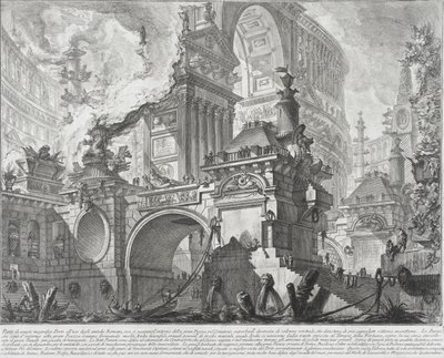 Część przestronnego i wspaniałego portu do użytku starożytnych Rzymian otwierającego się na duży rynek, 1761-80 autorstwa Giovanni Battista Piranesi