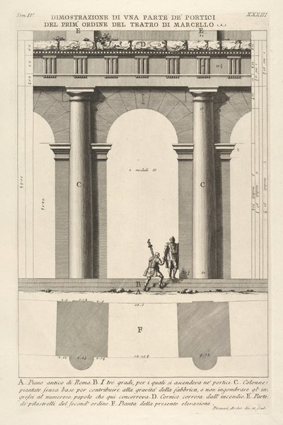 Elewacja częściowa i plan portyku I rzędu w Teatrze Marcellusa Dimostra..., 1756. autorstwa Giovanni Battista Piranesi