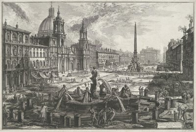Piazza Navona w Rzymie Widok Piazza Navona na ruiny Cyrku Agonalnego (tytuł na obiekcie) Gezichten op Rome (tytuł serii) Widoki Rzymu zaprojektowane i wyryte przez architekta Giambattistę Piranesiego Ve (nez) iano (tytuł serii) autorstwa Giovanni Battista Piranesi