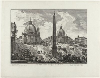 Piazza del Popolo te Rome (tytuł na obiekcie) Widok na Piazza del Popolo (tytuł na obiekcie) Gezichten op Rome (tytuł serii) Widoki Rzymu zaprojektowane i wyryte przez architekta Giambattistę Piranesiego Ve (nez) iano (tytuł serii) autorstwa Giovanni Battista Piranesi